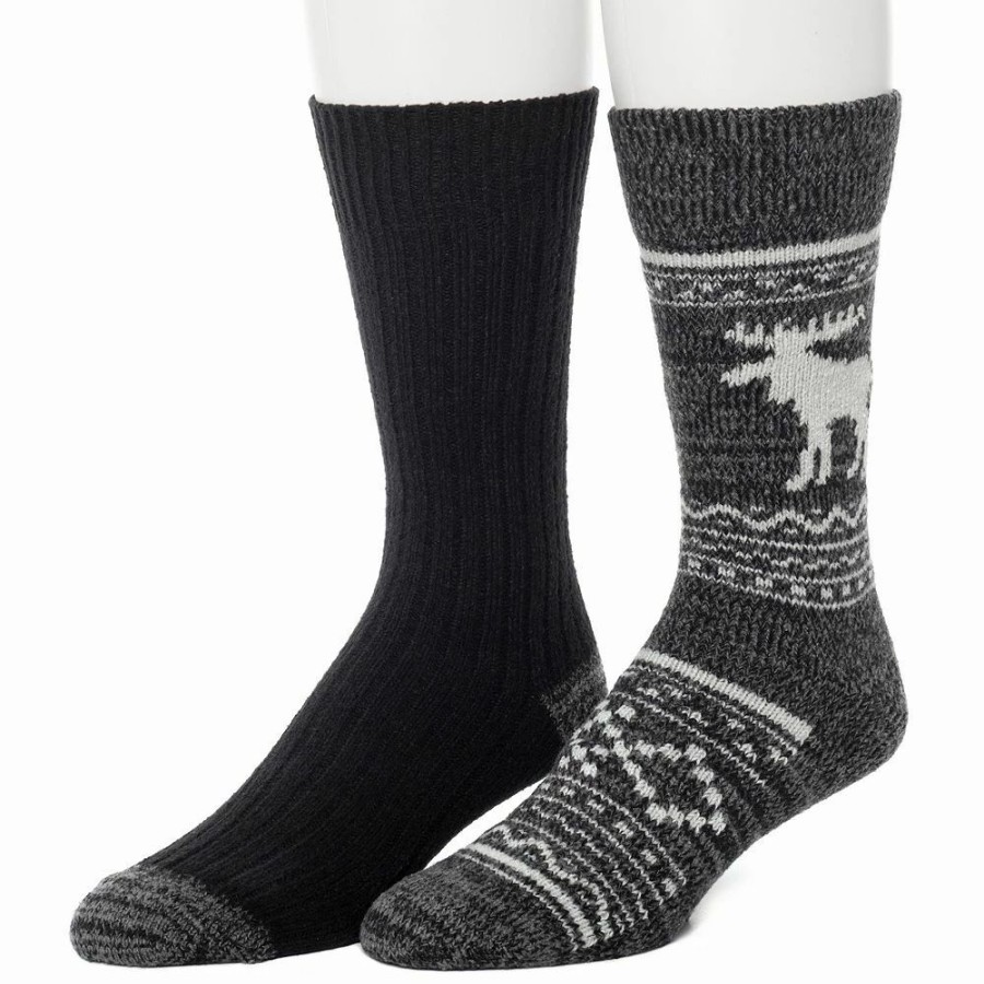 Socks & Hosiery * | Men'S Climatesmart By Cuddl Duds 2-Pack Moose Stripe Crew Socks