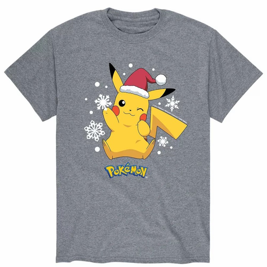 Tops * | Men'S Pokemon Santa Hat Snowflakes Tee