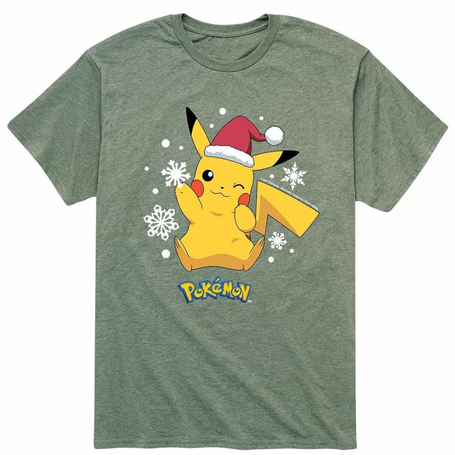 Tops * | Men'S Pokemon Santa Hat Snowflakes Tee