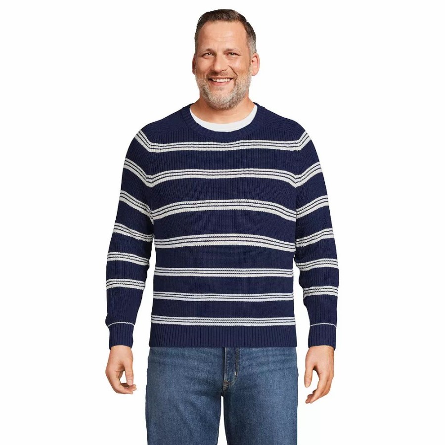 Tops * | Big & Tall Lands' End Cotton Drifter Saddle Shaker Sweater