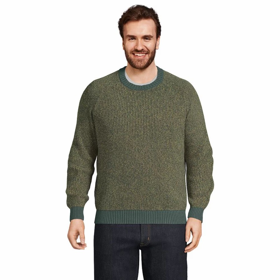 Tops * | Big & Tall Lands' End Cotton Drifter Saddle Shaker Sweater