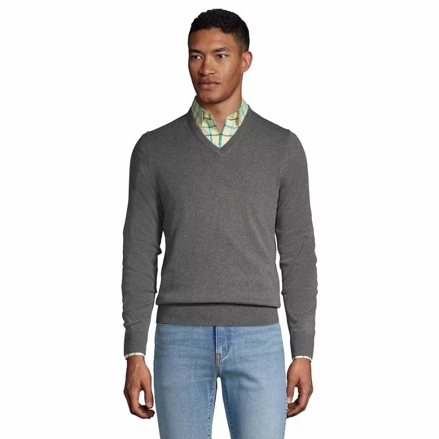 Tops * | Big & Tall Lands' End Fine-Gauge Supima Cotton V-Neck Sweater