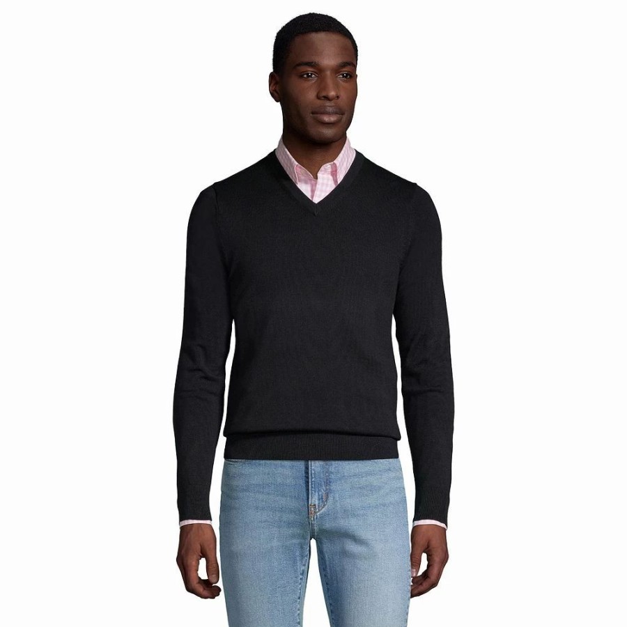 Tops * | Big & Tall Lands' End Fine-Gauge Supima Cotton V-Neck Sweater