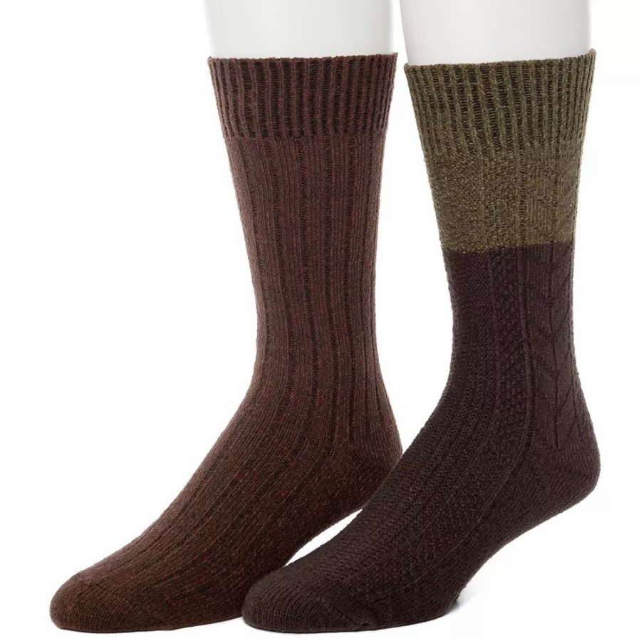 Socks & Hosiery * | Men'S Climatesmart By Cuddl Duds 2-Pack Cable Colorblock Crew Socks