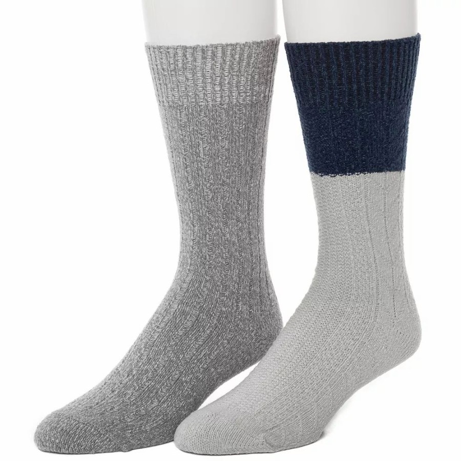 Socks & Hosiery * | Men'S Climatesmart By Cuddl Duds 2-Pack Cable Colorblock Crew Socks