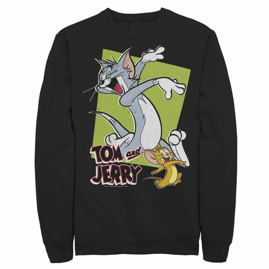 Tops * | Mens Tom And Jerry Retro Style Green Box Portrait Sweatshirt