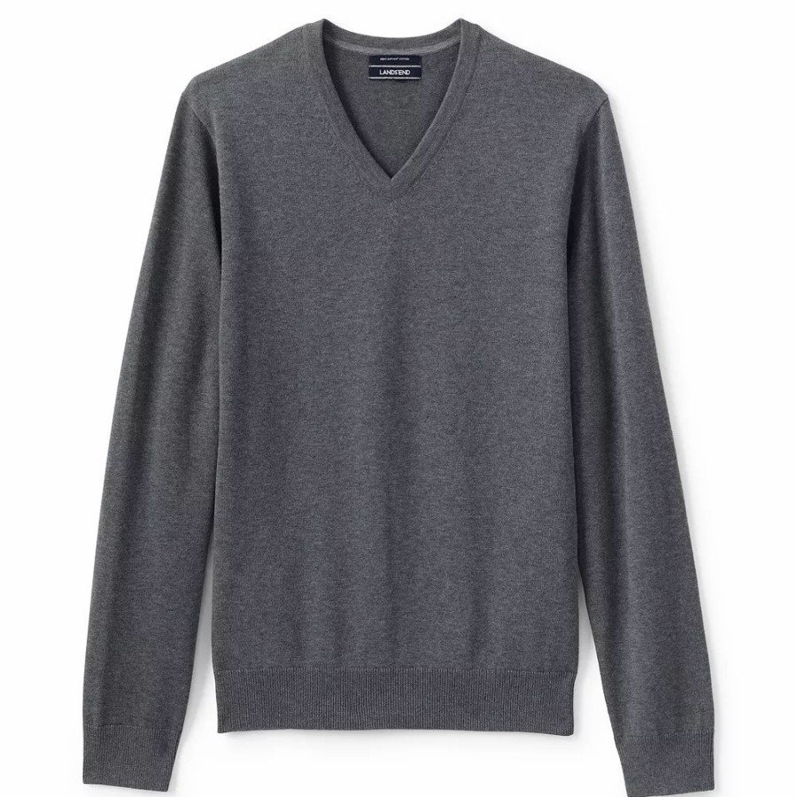 Tops * | Big & Tall Lands' End Classic-Fit Fine-Gauge Supima Cotton V-Neck Sweater