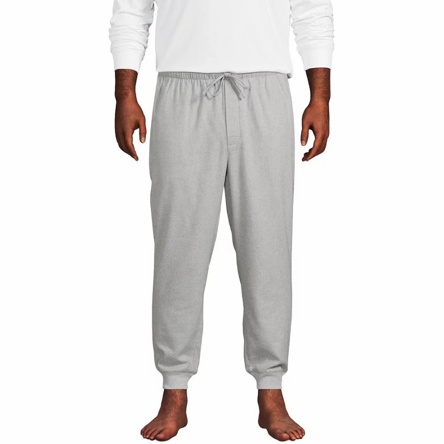 Sleepwear * | Big & Tall Lands' End Flannel Jogger Pajama Pants Gray Heather