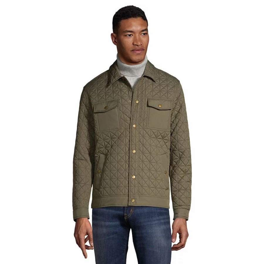 Outerwear * | Big & Tall Lands' End Insulated Primaloft Eco Quilted Shirt Jacket Green