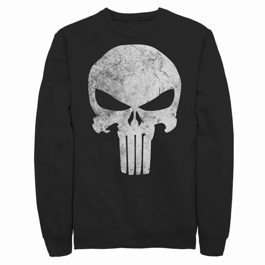 Tops * | Big & Tall Marvel Distressed Skull Punisher Logo Sweatshirt