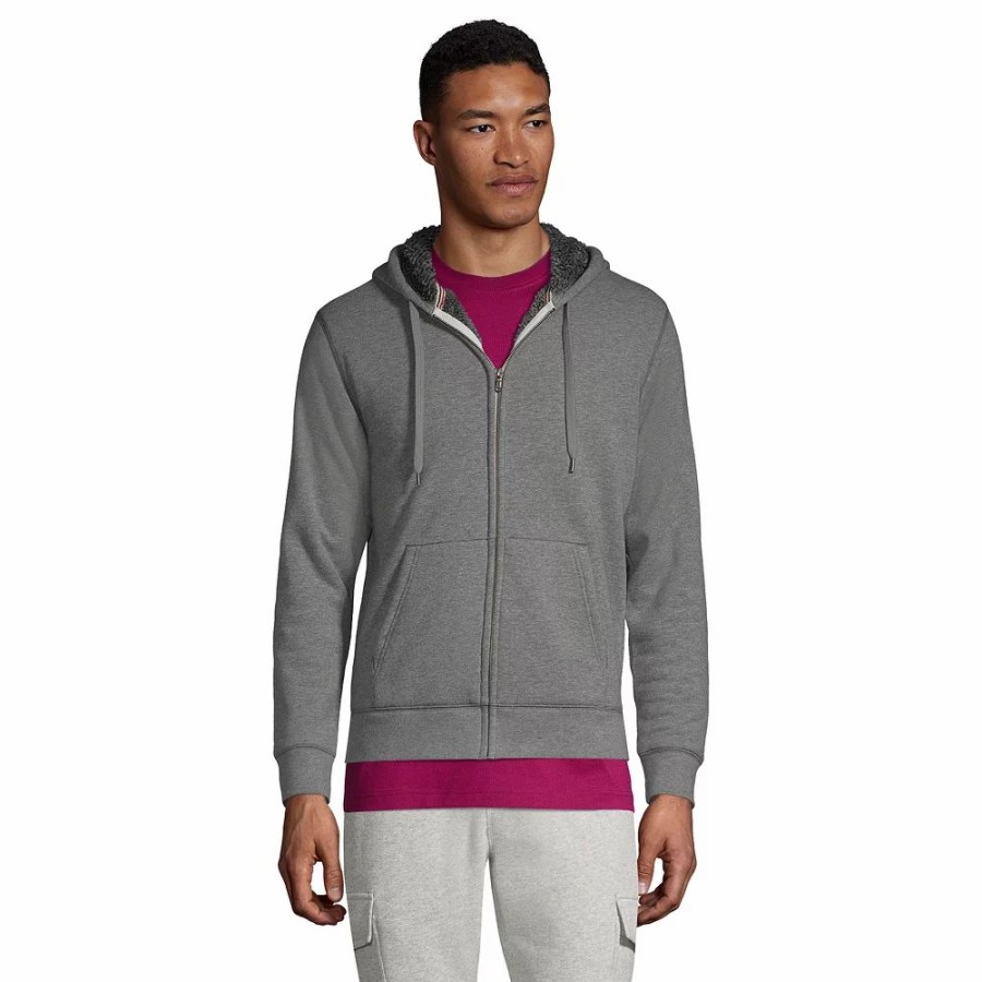 Tops * | Men'S Lands' End Serious Sweats Full-Zip Sherpa Hoodie