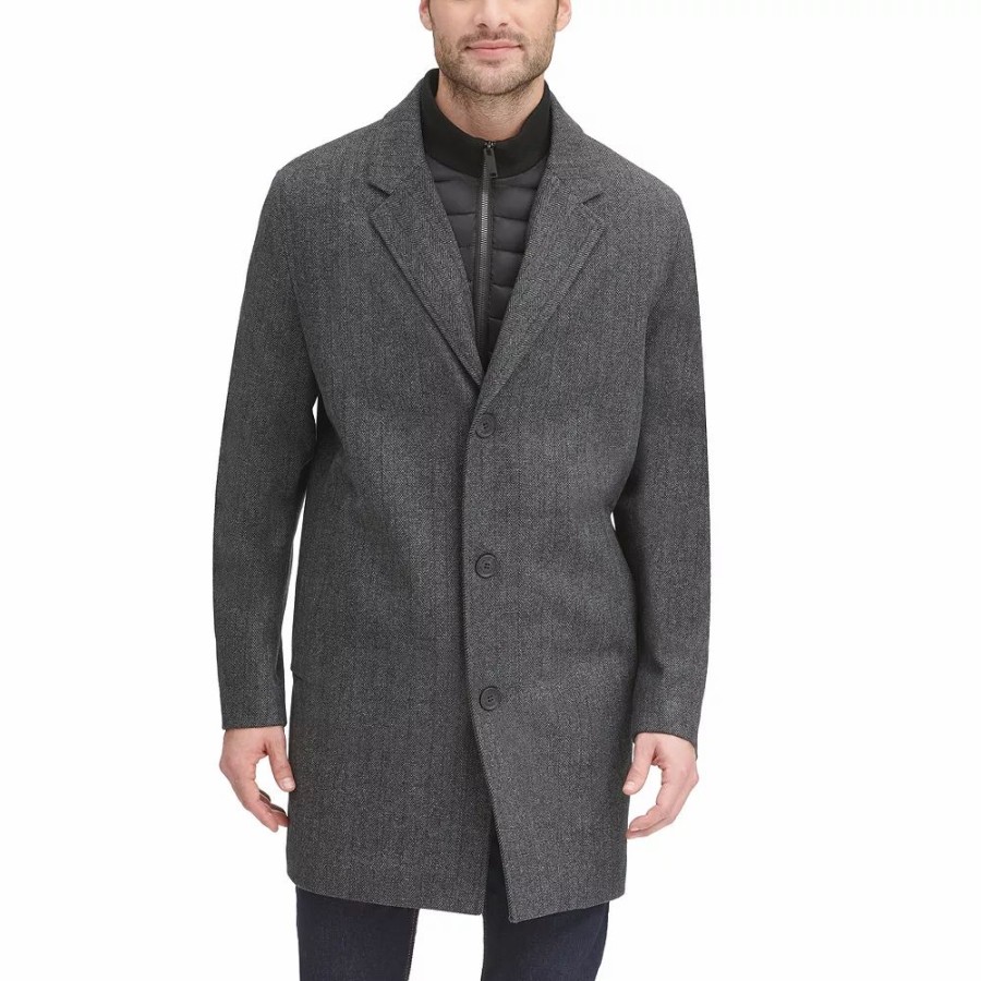 Outerwear * | Men'S Dockers Midweight Wool-Blend Topcoat With Quilted Bib Herringbone