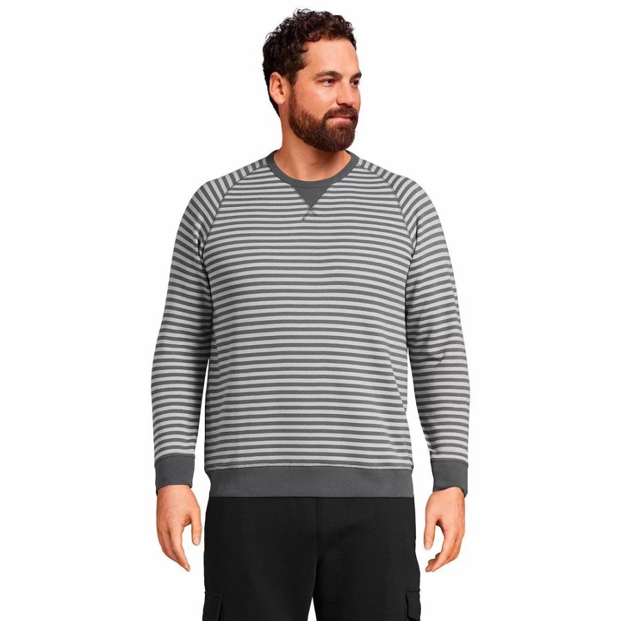 Tops * | Big & Tall Lands' End Serious Sweats Striped French Terry Crewneck Sweatshirt