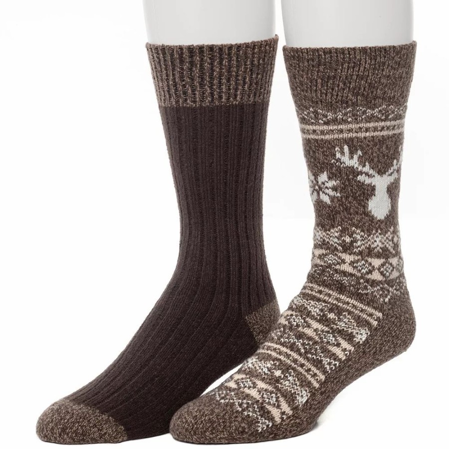 Socks & Hosiery * | Men'S Climatesmart By Cuddl Duds 2-Pack Geometric Deer Fairisle Crew Socks