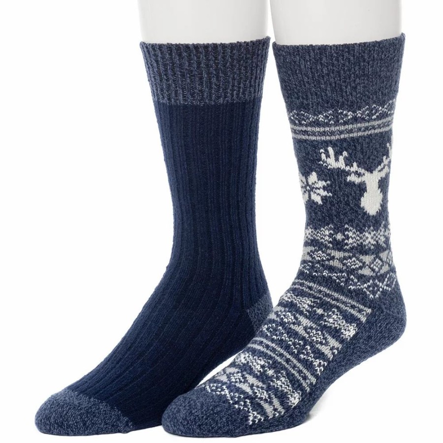 Socks & Hosiery * | Men'S Climatesmart By Cuddl Duds 2-Pack Geometric Deer Fairisle Crew Socks