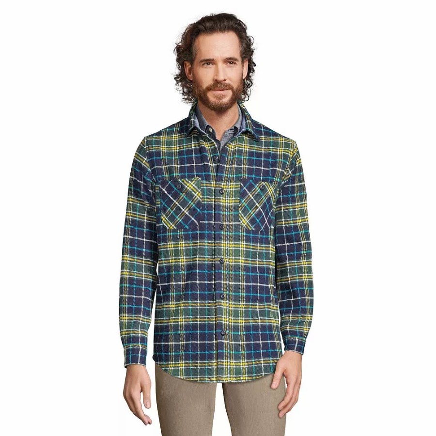 Tops * | Big & Tall Lands' End Traditional-Fit Rugged Flannel Button-Down Shirt