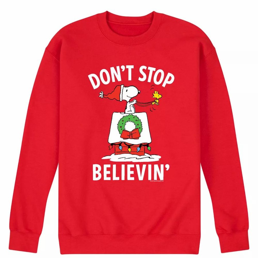 Tops * | Men'S Peanuts Believe Snoopy Sweatshirt