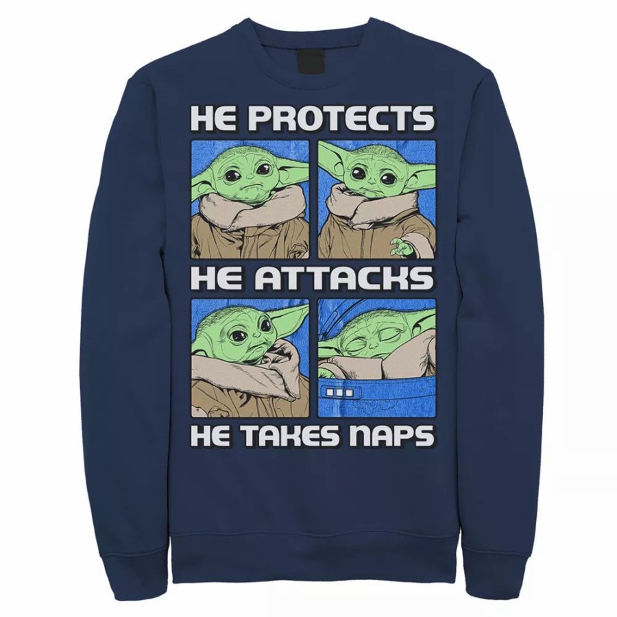 Tops * | Men'S Star Wars: The Mandalorian The Child "He Protects He Attacks He Takes Naps" Box Up Sweatshirt