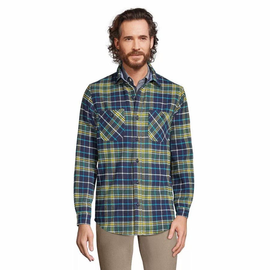 Tops * | Men'S Lands' End Traditional-Fit Rugged Flannel Button-Down Shirt