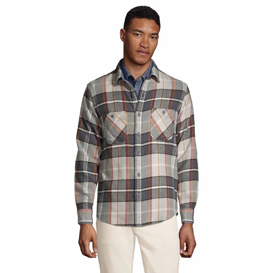 Tops * | Men'S Lands' End Traditional-Fit Rugged Flannel Button-Down Shirt