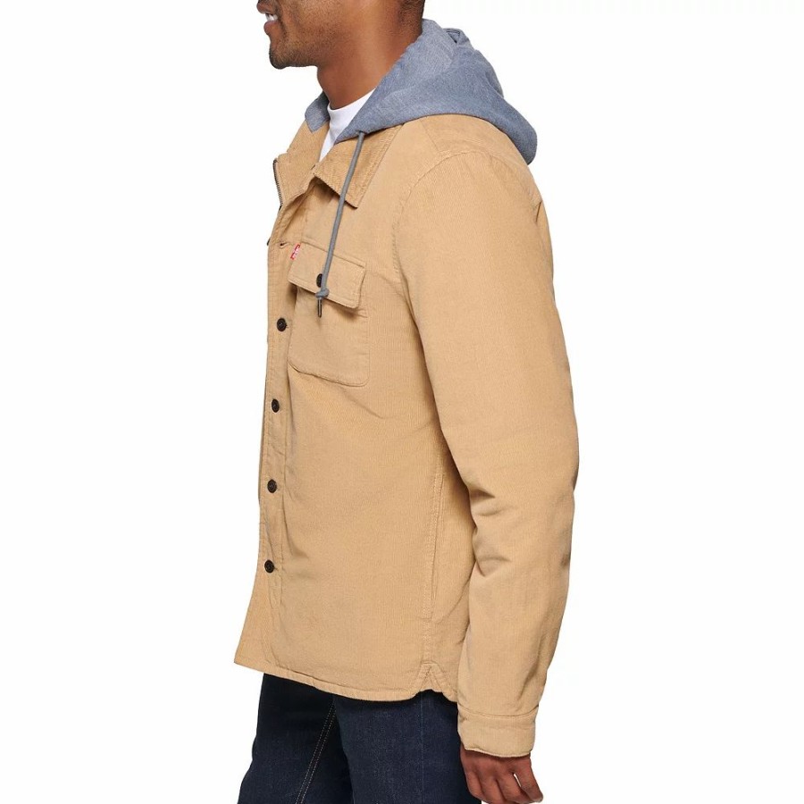 Outerwear * | Men'S Levi'S Corduroy Sherpa-Lined Hooded Shacket Tan