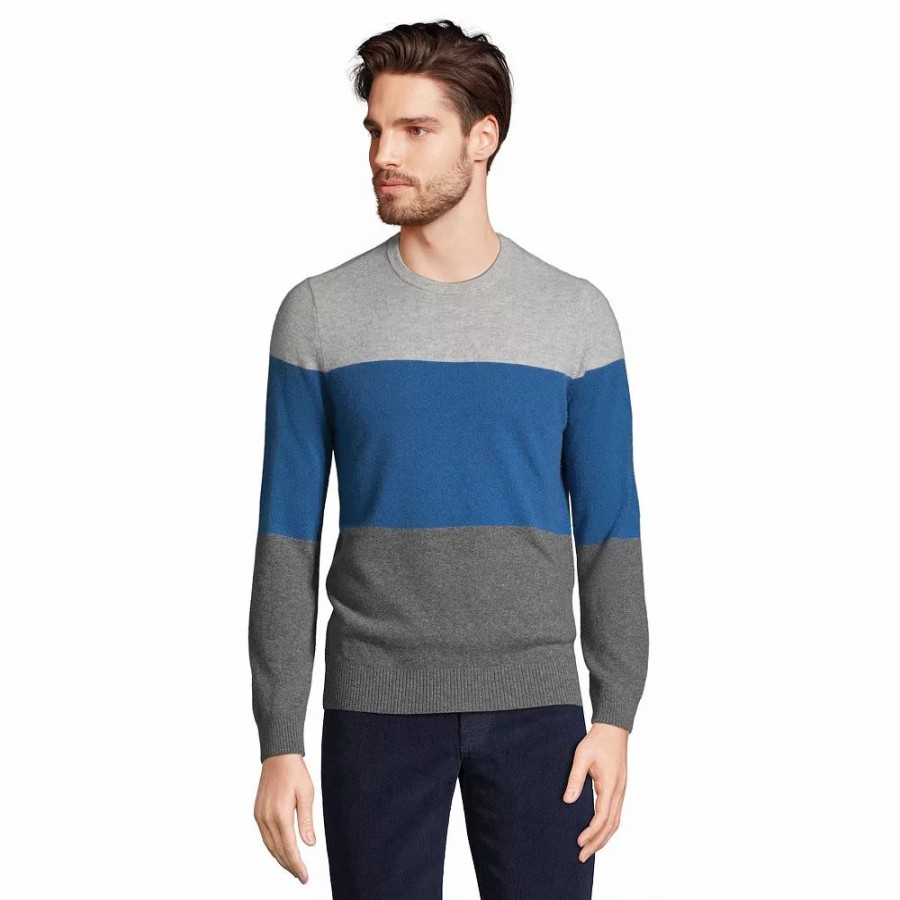 Tops * | Men'S Lands' End Fine Gauge Cashmere Striped Sweater