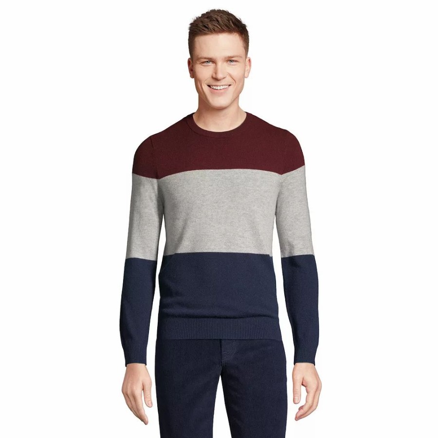 Tops * | Men'S Lands' End Fine Gauge Cashmere Striped Sweater