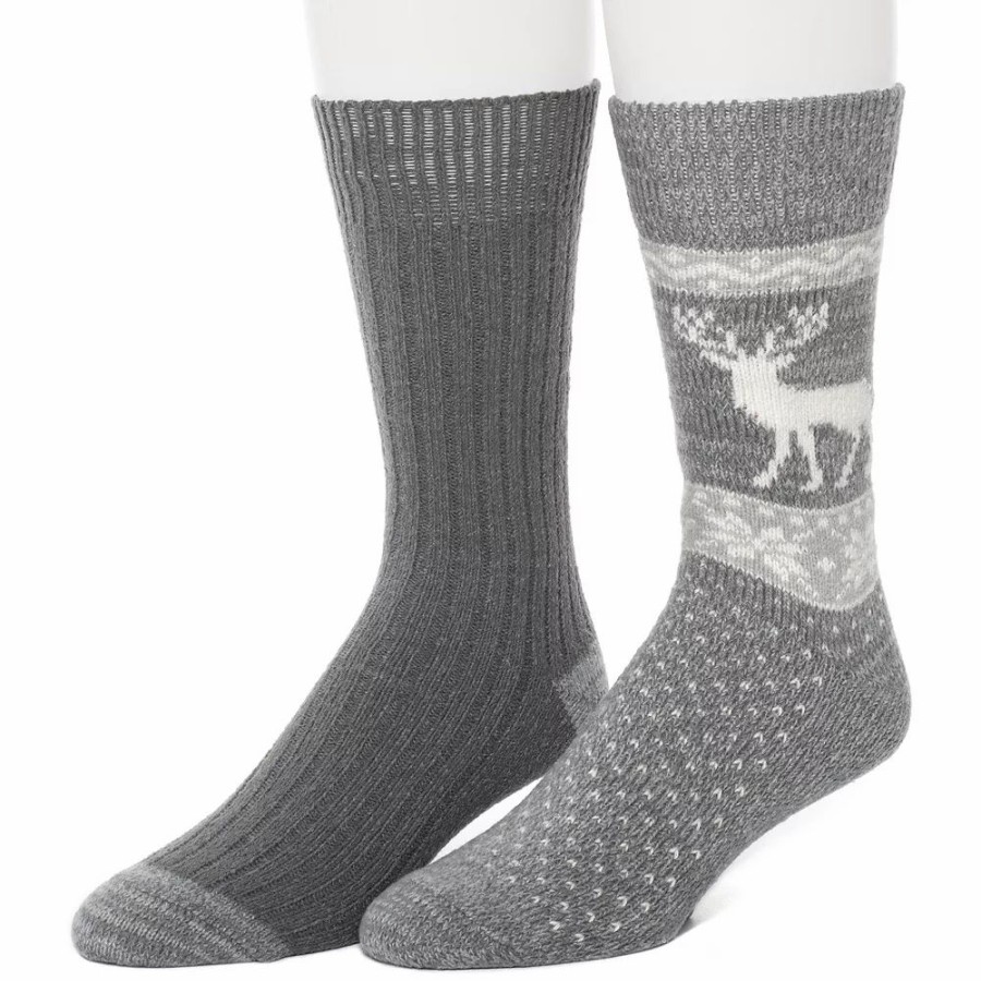 Socks & Hosiery * | Men'S Climatesmart By Cuddl Duds 2-Pack Deer Fairisle Crew Socks Grey