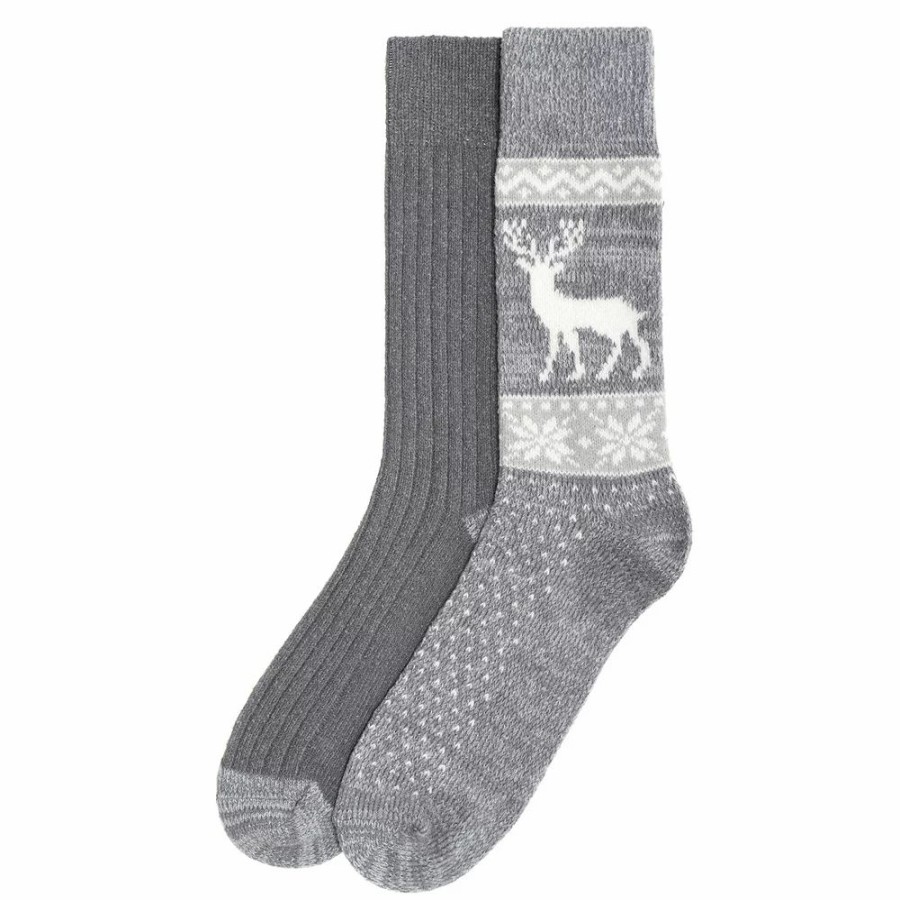 Socks & Hosiery * | Men'S Climatesmart By Cuddl Duds 2-Pack Deer Fairisle Crew Socks Grey