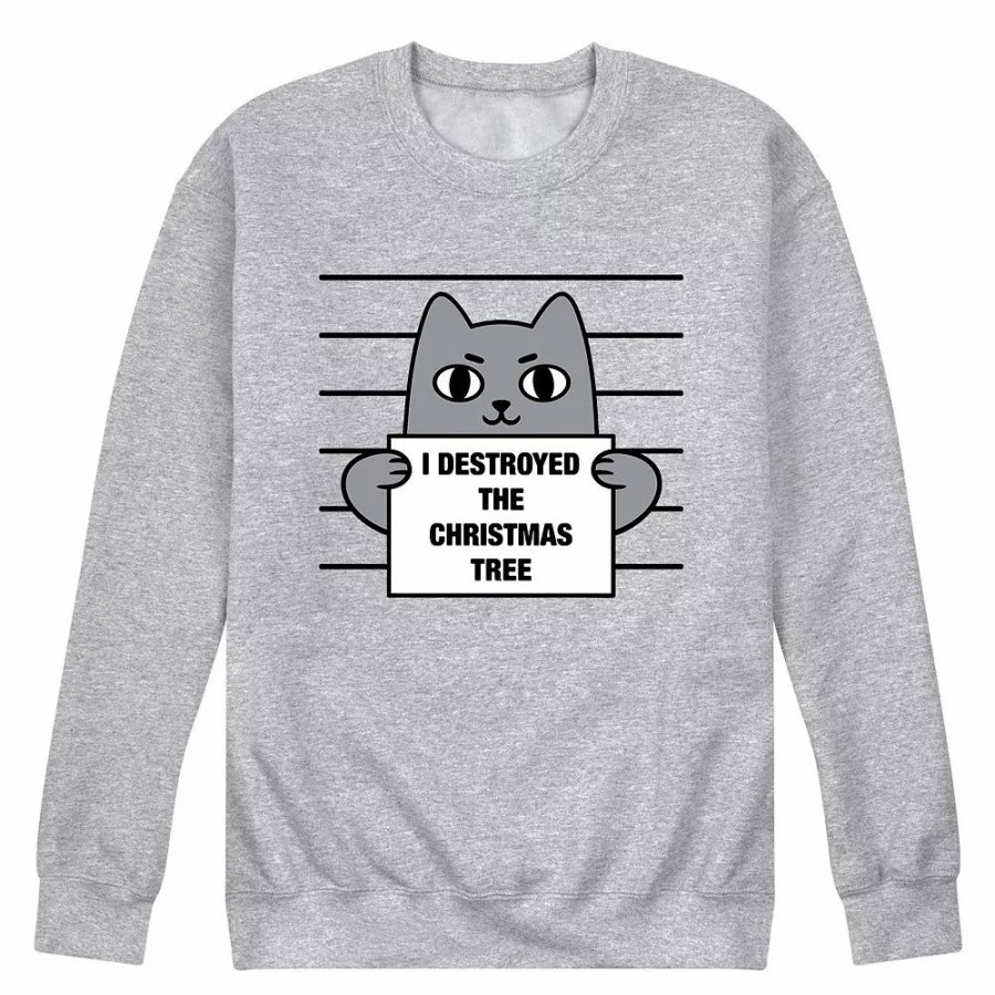 Tops * | Men'S Destroyed Christmas Tree Cat Sweatshirt