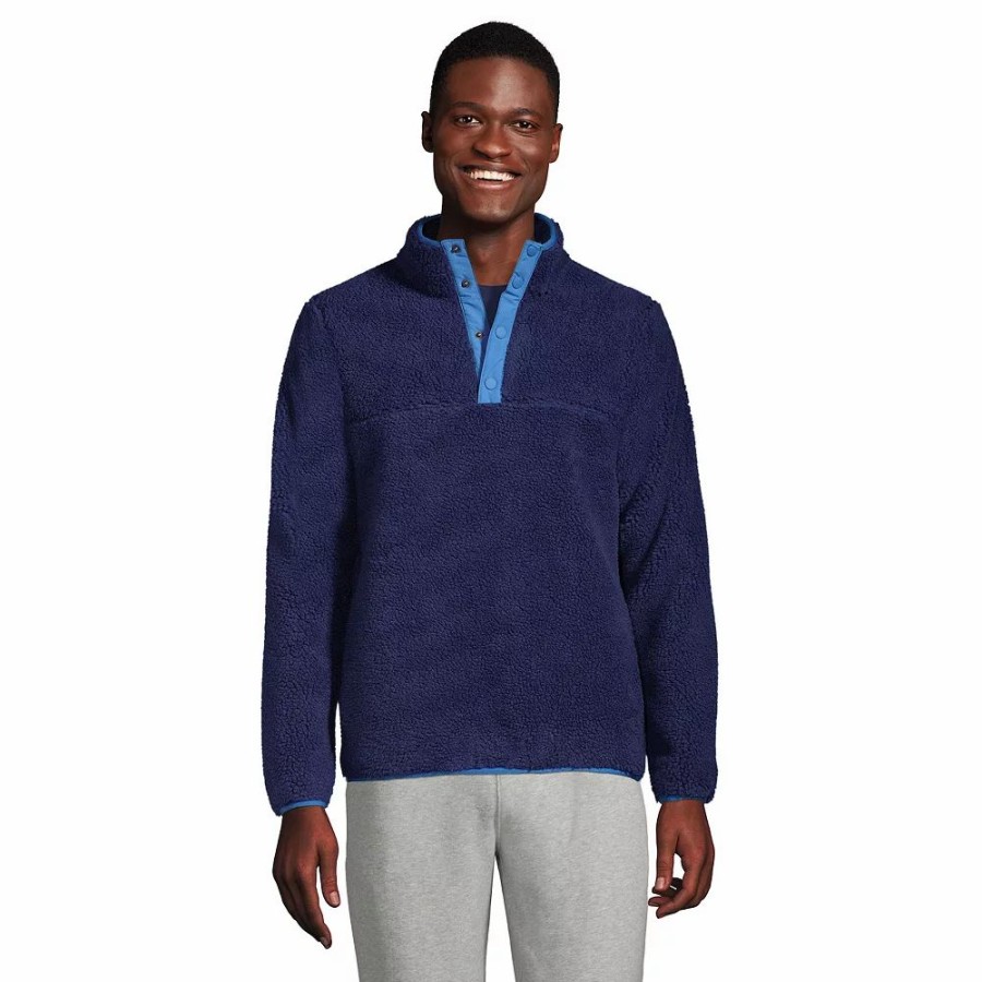 Tops * | Big & Tall Lands' End Sherpa Fleece Pullover Deep Sea Navy