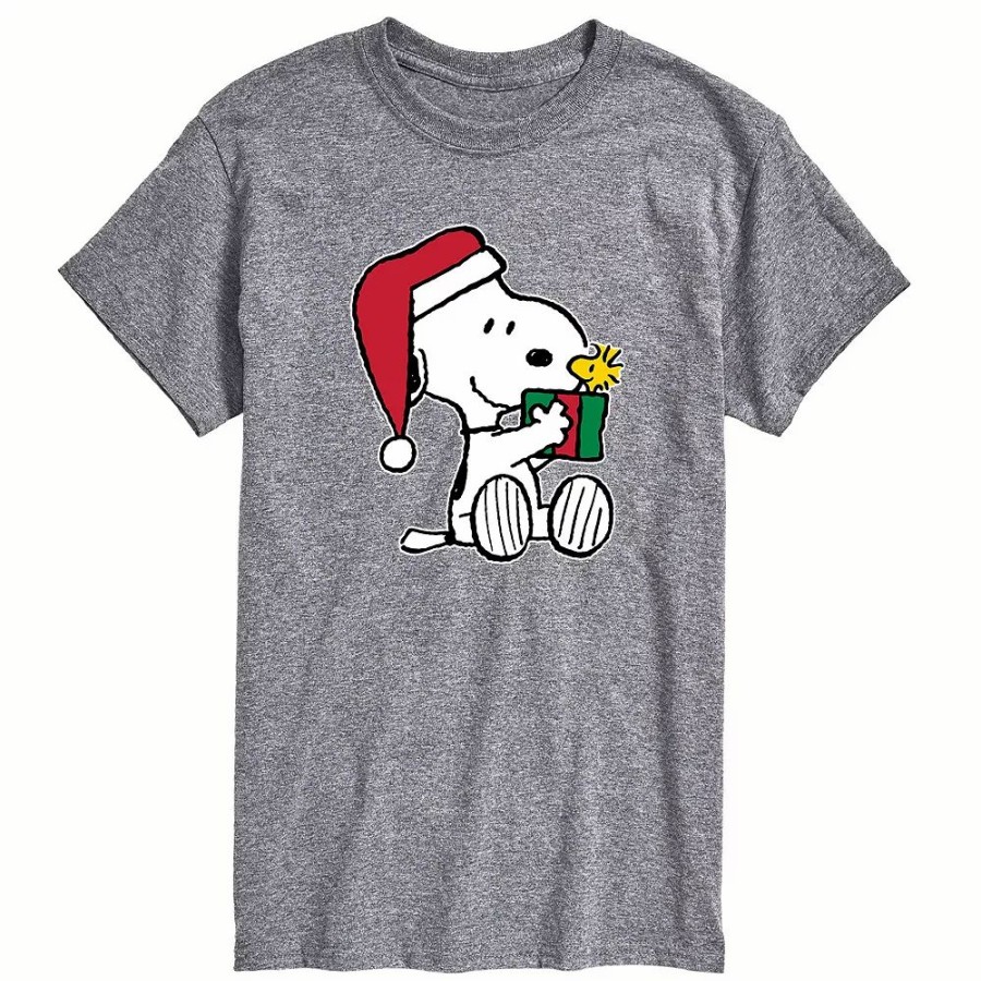 Tops * | Big & Tall Peanuts Holiday Gift Tee Gray