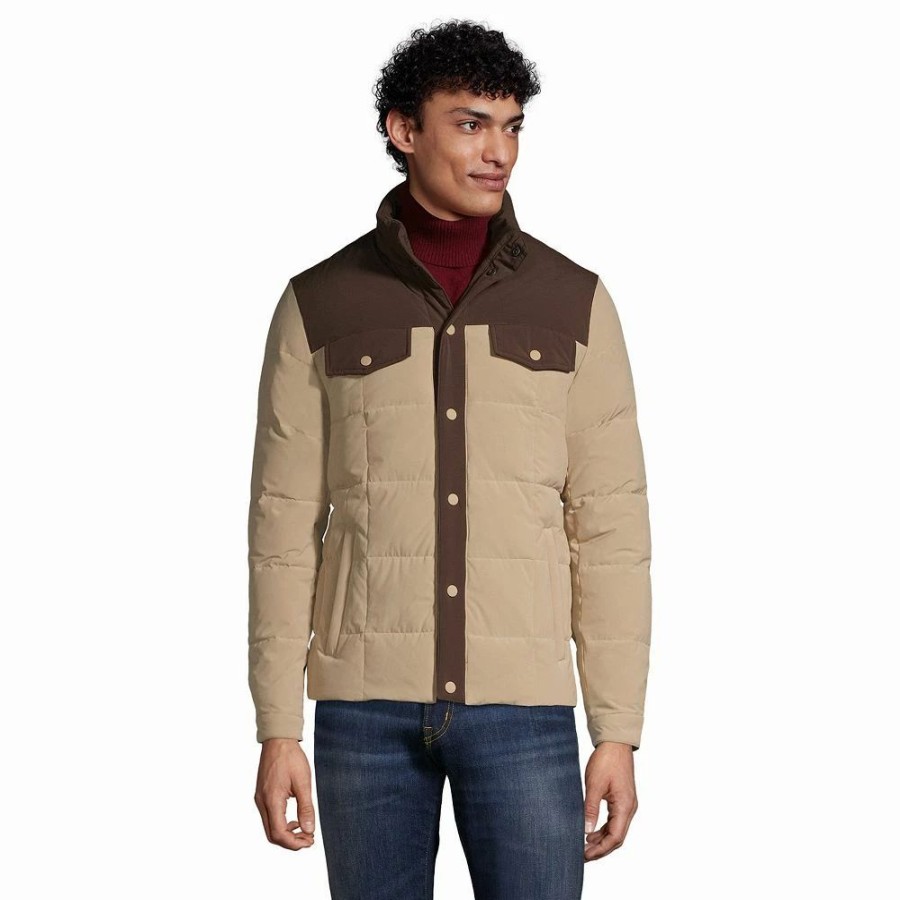 Outerwear * | Big & Tall Lands' End Quilted Stretch Down Jacket Beige