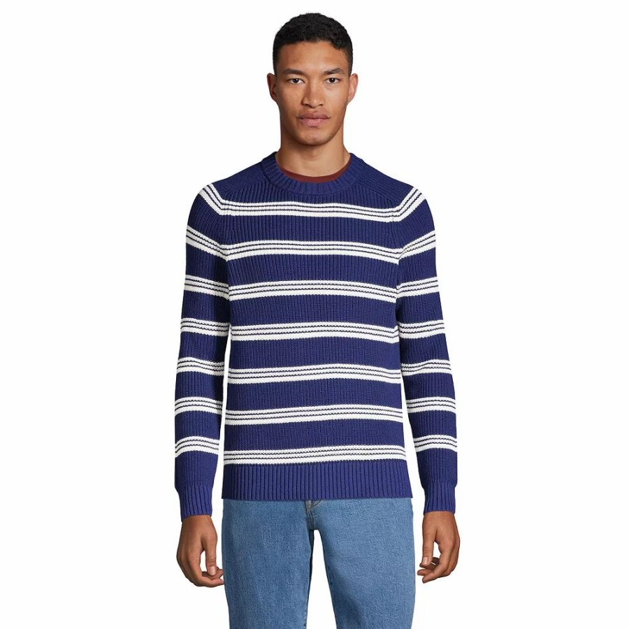 Tops * | Big & Tall Lands' End Classic Drifter Shaker Sweater Navy Founders Stripe