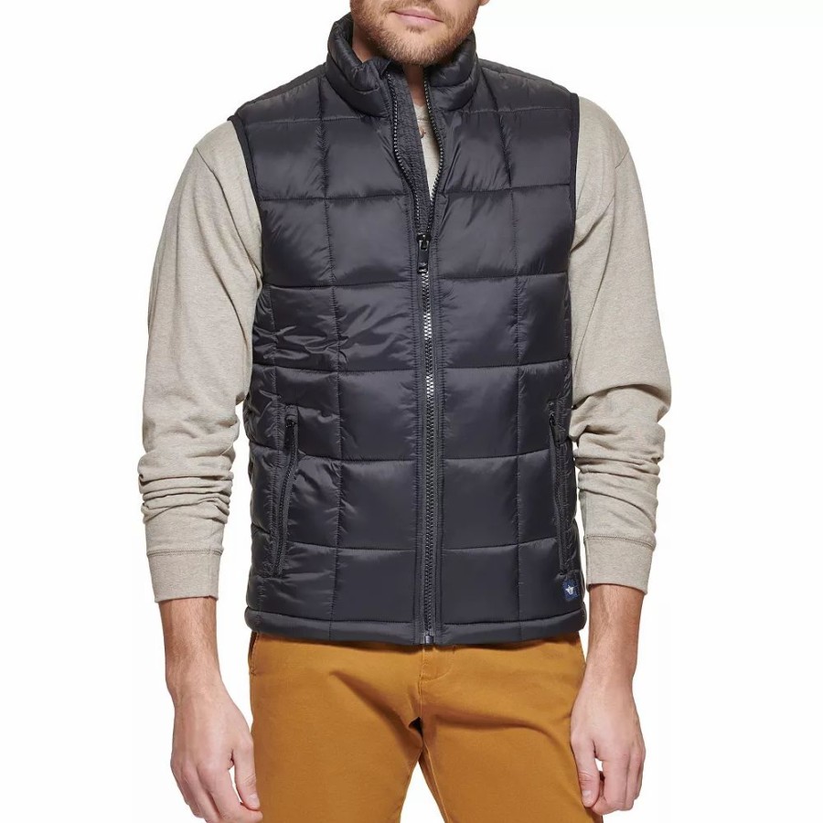 Outerwear * | Men'S Dockers Box Quilted Vest Black