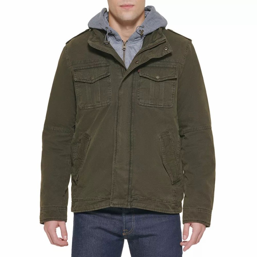 Outerwear * | Men'S Levi'S Washed Cotton Sherpa-Lined Hooded Trucker Jacket