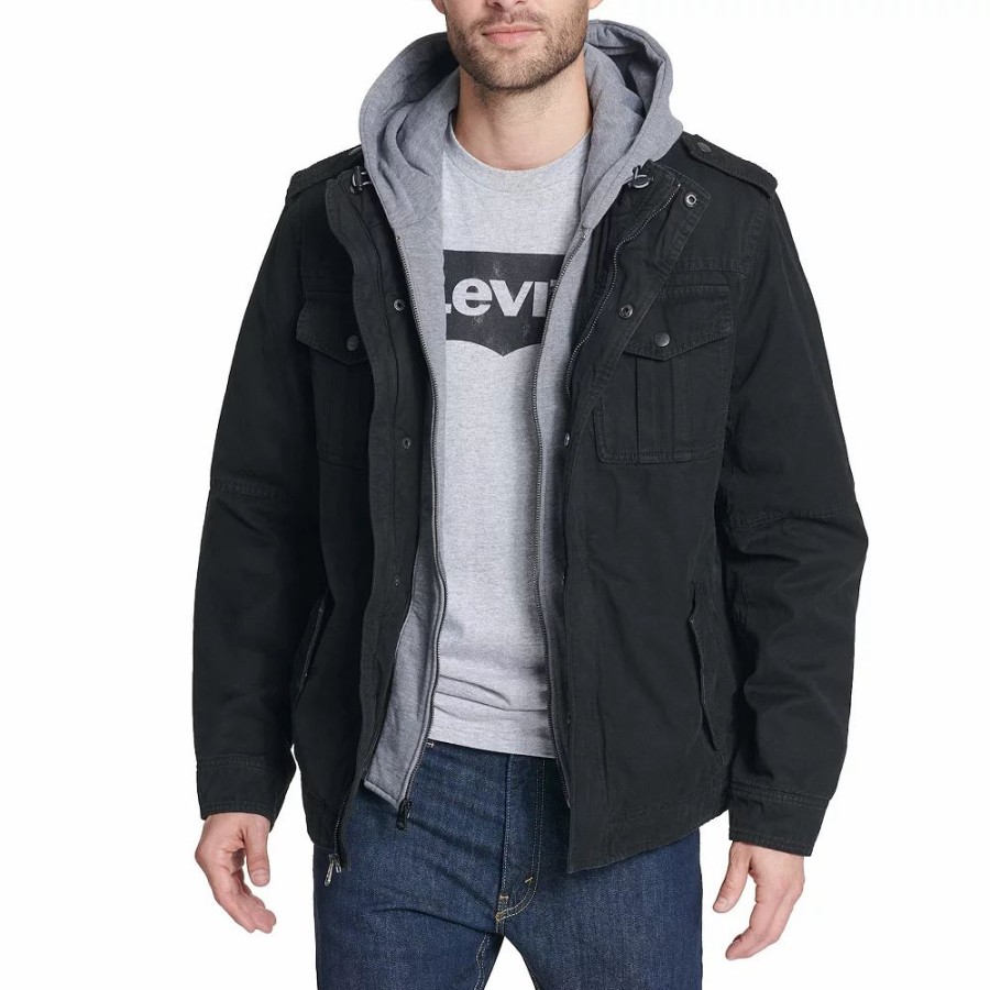 Outerwear * | Men'S Levi'S Washed Cotton Sherpa-Lined Hooded Trucker Jacket