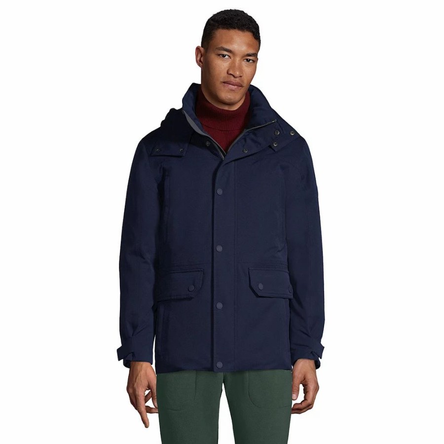 Outerwear * | Big & Tall Lands' End Expedition Down Waterproof Hooded Winter Jacket Blue