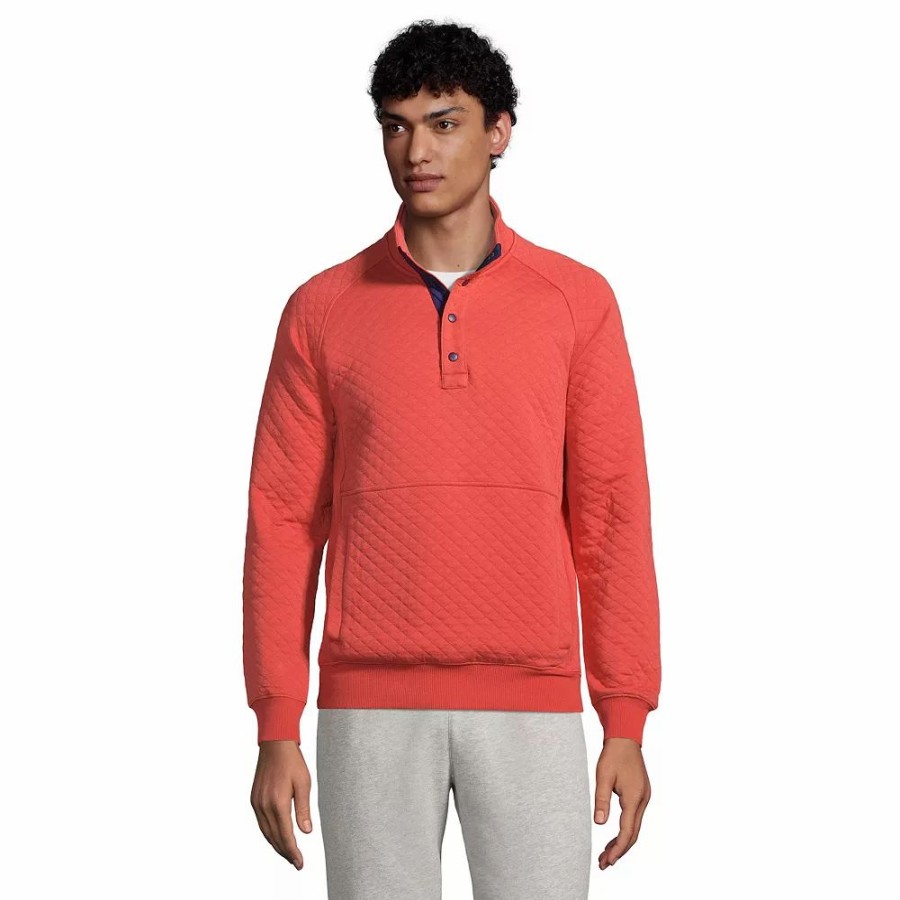 Tops * | Big & Tall Lands' End Classic-Fit Quilted Snap Mockneck Pullover Top Rich Papaya