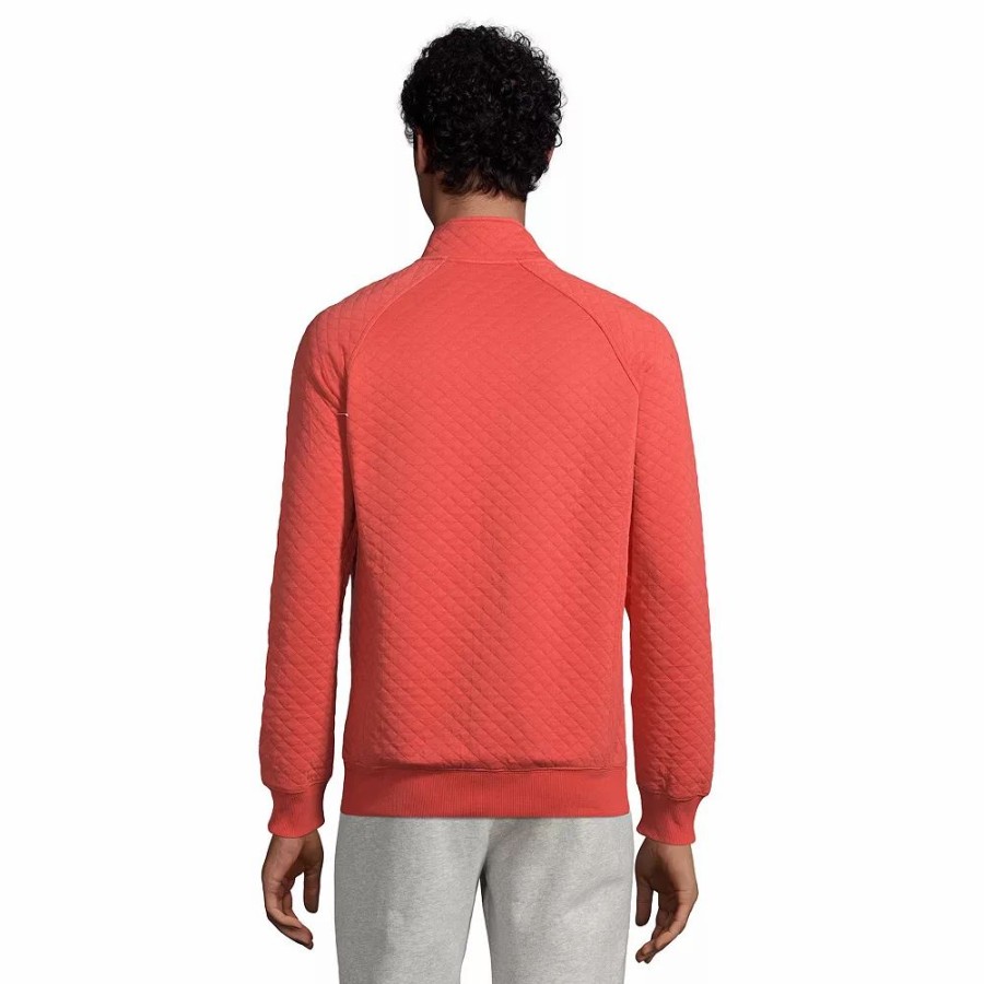 Tops * | Big & Tall Lands' End Classic-Fit Quilted Snap Mockneck Pullover Top Rich Papaya