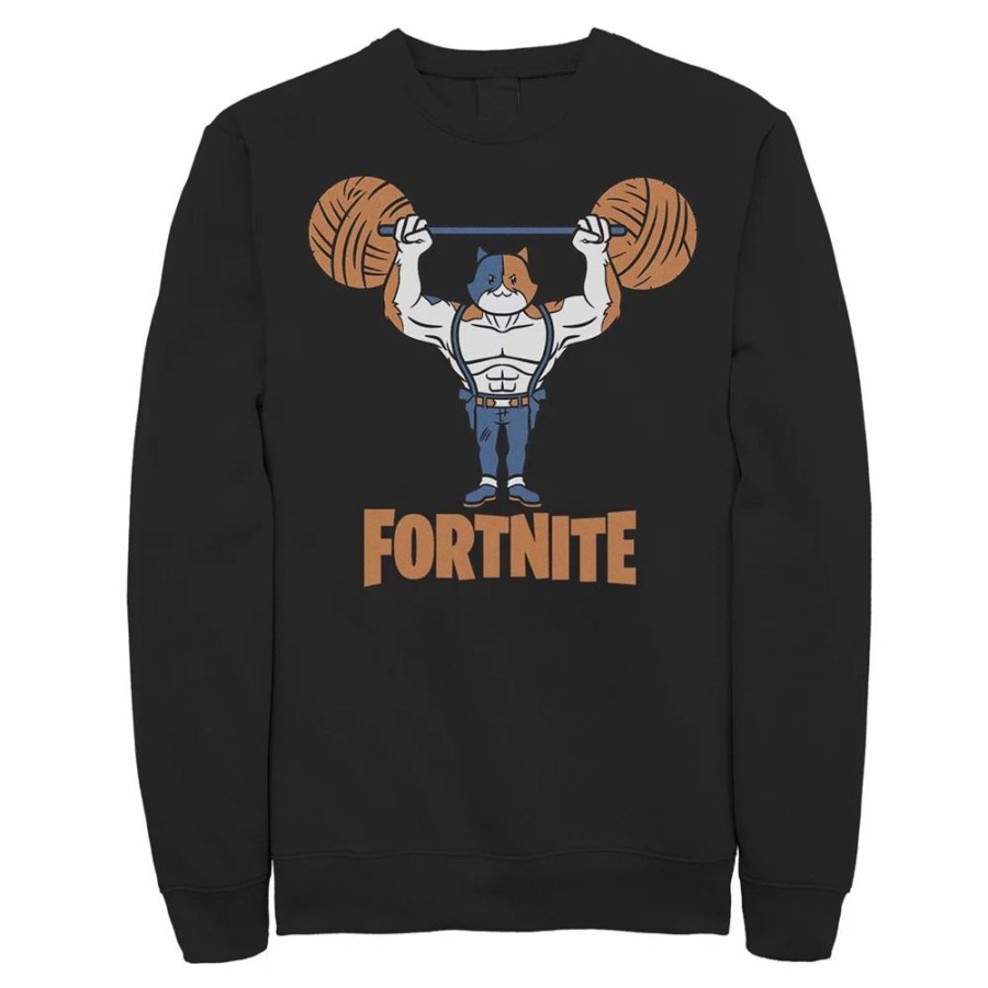 Tops * | Men'S Fortnite Meowscles Yarn Work Out Logo Sweatshirt