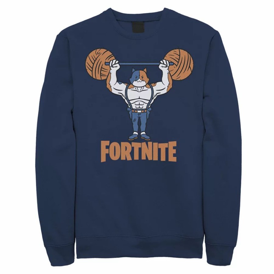 Tops * | Men'S Fortnite Meowscles Yarn Work Out Logo Sweatshirt