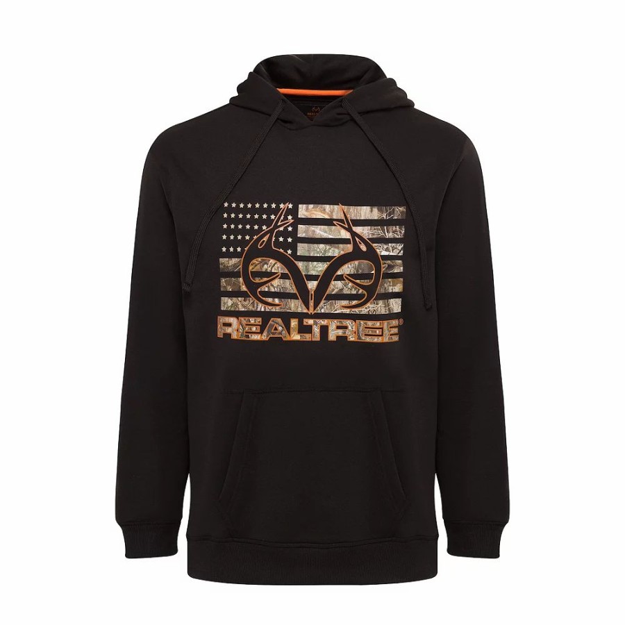 Tops * | Men'S Realtree Performance Edge Camo Flag Hoodie Black