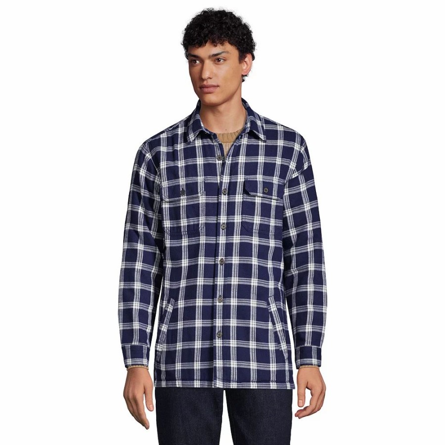 Outerwear * | Men'S Lands' End Flannel Sherpa-Lined Shirt Jacket