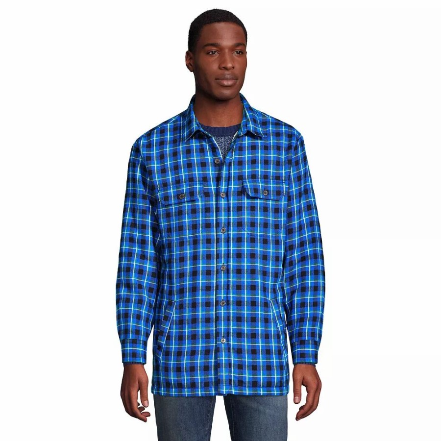 Outerwear * | Men'S Lands' End Flannel Sherpa-Lined Shirt Jacket