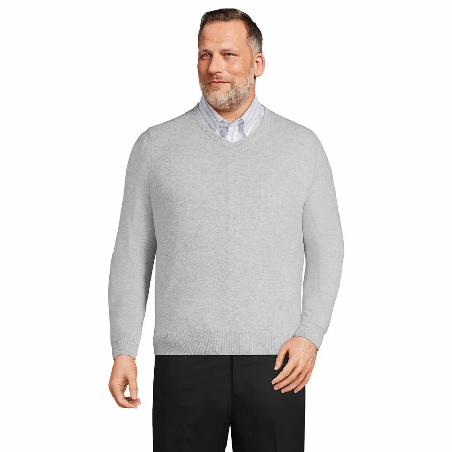 Tops * | Big & Tall Lands' Fine Gauge Cashmere V-Neck Sweater