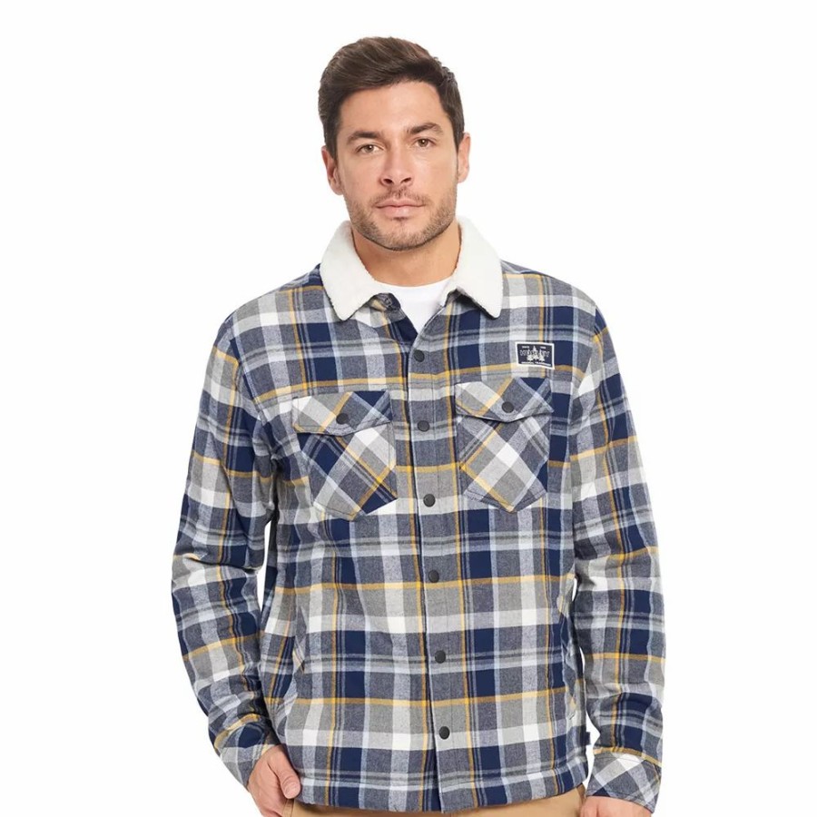 Tops * | Men'S Hurley Head Of Class Flannel Shacket With Sherpa Lining