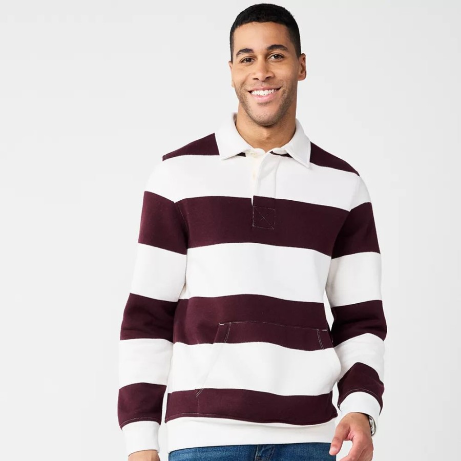 Tops * | Men'S Sonoma Goods For Life Striped Fleece Rugby Pullover