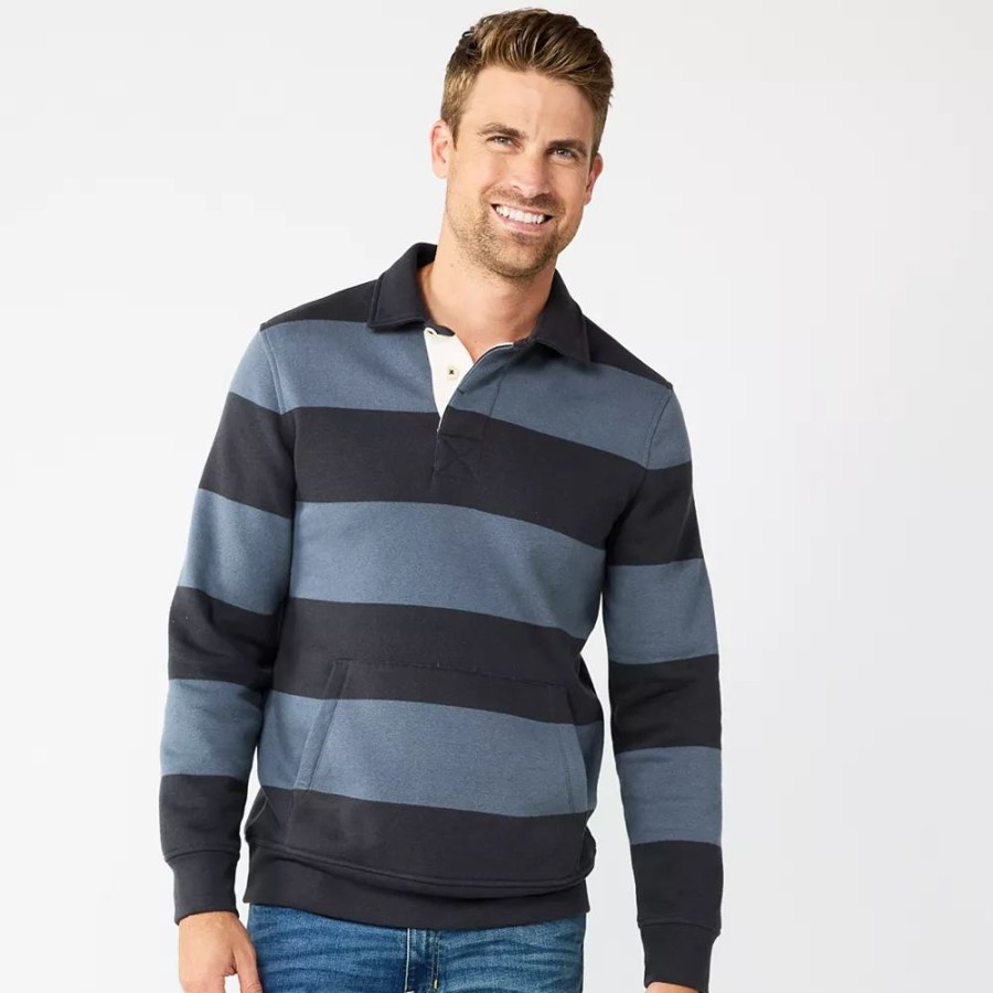 Tops * | Men'S Sonoma Goods For Life Striped Fleece Rugby Pullover