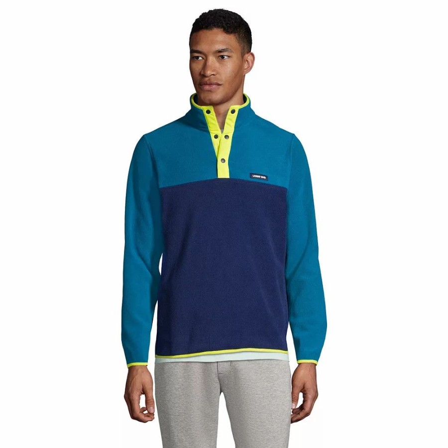 Outerwear * | Big & Tall Lands' End Heritage Fleece Snap-Neck Pullover Top Paradise Teal Navy